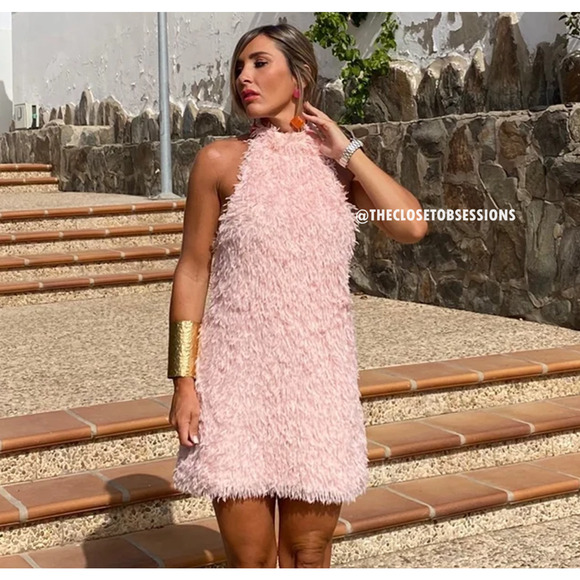 ZARA Pink Feather Appliqué Mini Dress NWT | Halter Open Back Blogger Fave - Picture 11 of 16